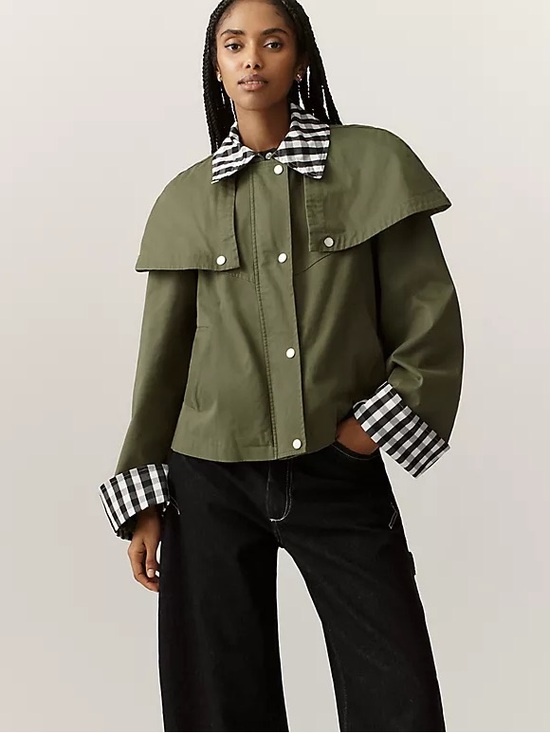 Anthropologie Jackets & Blazers - 🆕 AVEC LES FILLES Gingham Trim Cape Jacket S